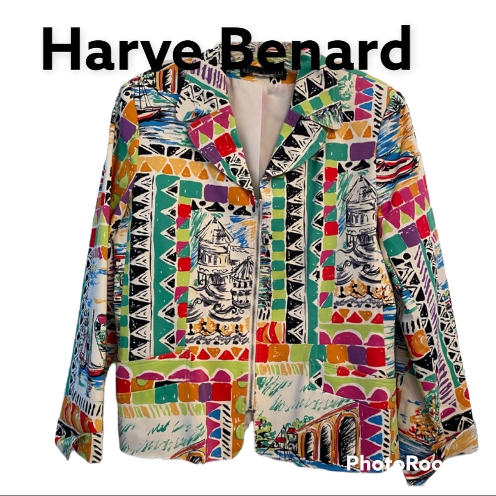 Harvé Benard  Multicolor Jacket Travel Theme Zip up S